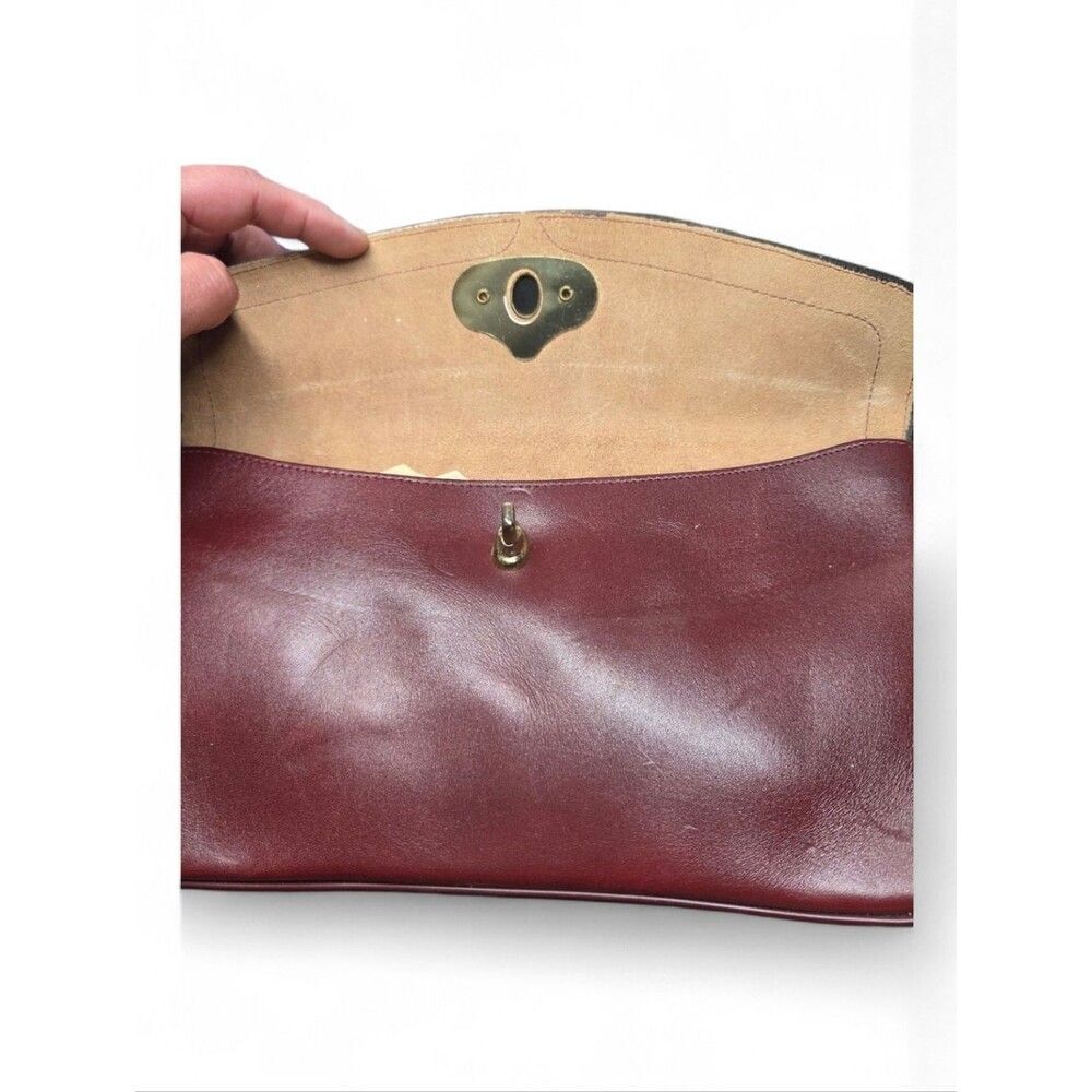 Vintage Etienne Aigner Burgundy Leather Clutch + Mirror Set NOS Gold Hardware - Picture 2 of 13